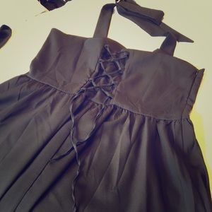 Black Retro Halter Lace Up Swing Dress